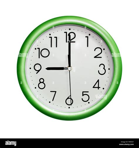 Nine Oclock Photo Circle Green Wall Clock On White Background