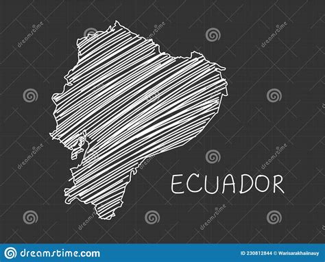 Mapa Ecuador Esbozo A Mano Alzada Sobre Fondo Negro Ilustración Del