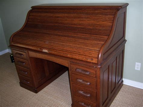 They can accommodate a lot of work items; Oak Roll Top Desk, Full Fitted Interior, S Curve from ...