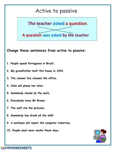 Active To Passive Interactive Worksheet Active And Passive Voice