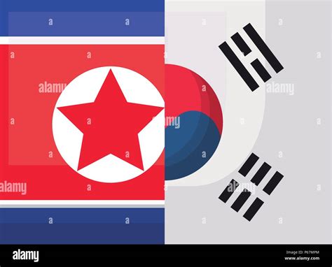 Half Flag And North Korea And South Korea Colorful Design Vector