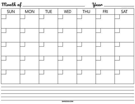 Blank Calendar Template 2019 2020 Printable Blank Calendar Template