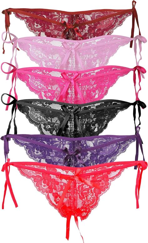 6 Pack Of Women Sexy Lace Low Rise Panties Lingerie Open Crotch Thong G Strings