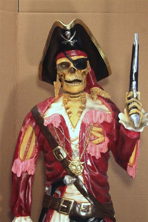Pirate Skeleton In Red Jacket With Gun And Peg Leg Life Size Statue Ebay