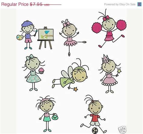 Girl Stick Figures Machine Embroidery Designs Children Artist Ballerina