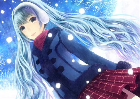 Aqua Eyes Aqua Hair Bou Nin Earmuffs Hatsune Miku Long Hair Snow Twintails Vocaloid Winter