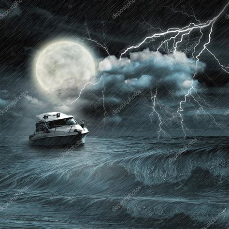 Boat In Storm Ocean — Stock Photo © Merznatalia 42286863