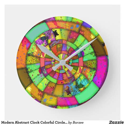 Modern Abstract Clock Colorful Circles Psychedelic