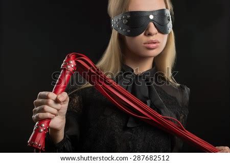 Girl With Red Leather Whip And Mask Bdsm Stock Photo 287682512