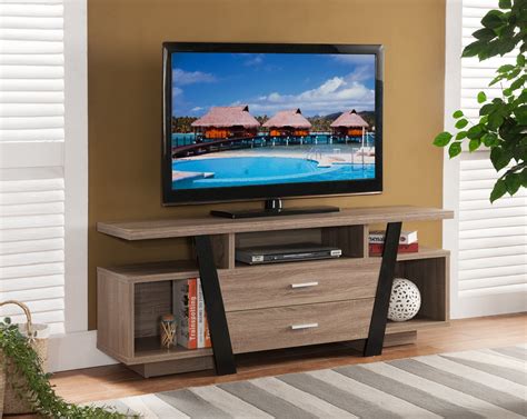 Smart Home 151310 Mid Century Modern Dark Taupe And Black Tv Stand Fit