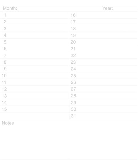 Vertical Monthly Calendar Template For Penultimate