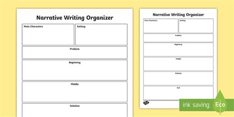 Narrative Writing Template Organiser Literacy Resources