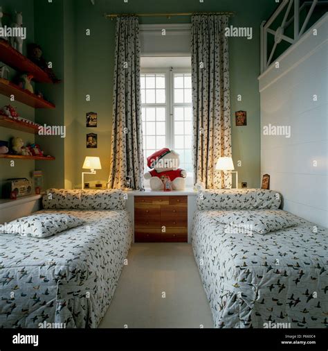 View Of Two Single Beds In A Children S Room Stock Photo Alamy