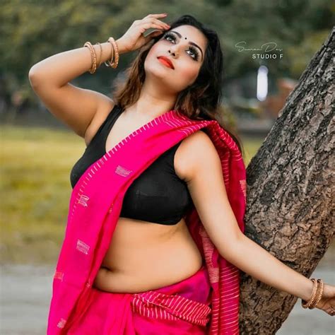 Rupsa Saha Chowdhury Poses In A Crimson Saree With A Black Sleeveless Blouse Actress Pro