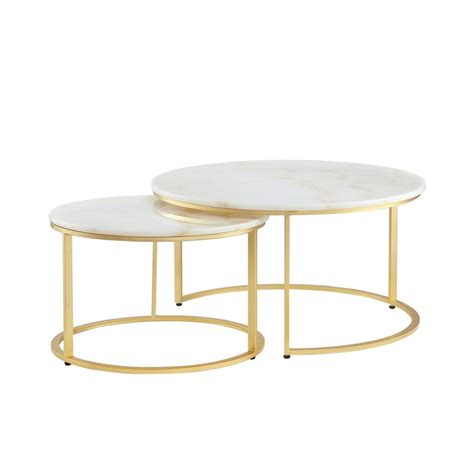 Posh Living Kero Round Marble Top Nesting Coffee Table In Gold Ct131