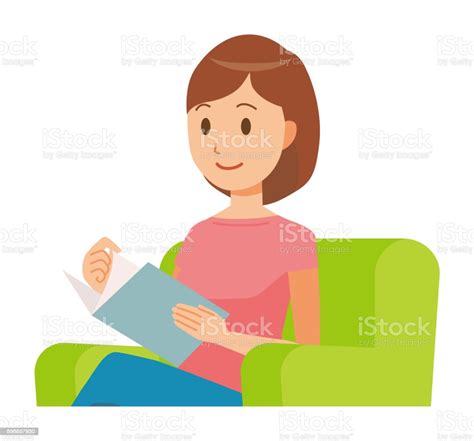 Mom Wearing Shortsleeved Clothing Is Sitting On The Sofa And Reading
