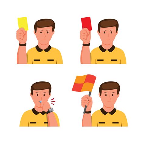 Soccer Referee Gesture Collection Icon Set In Cartoon Flat Illustration