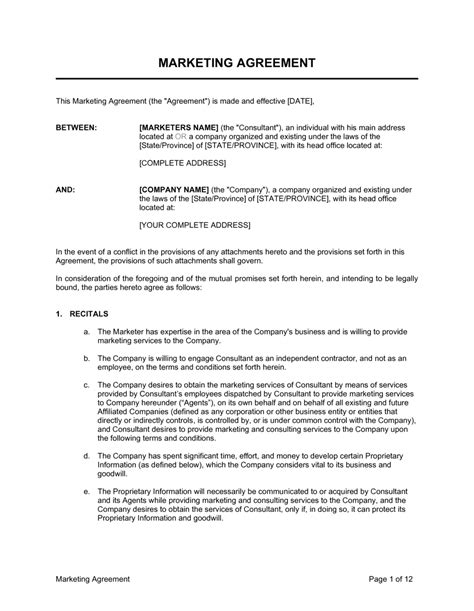 Marketing Agreement Template By Business In A Box