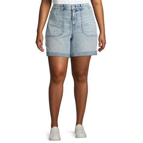 Terra And Sky Terra And Sky Womens Plus Size 7 Inch Utility Pocket Cuffed Denim Shorts Walmart