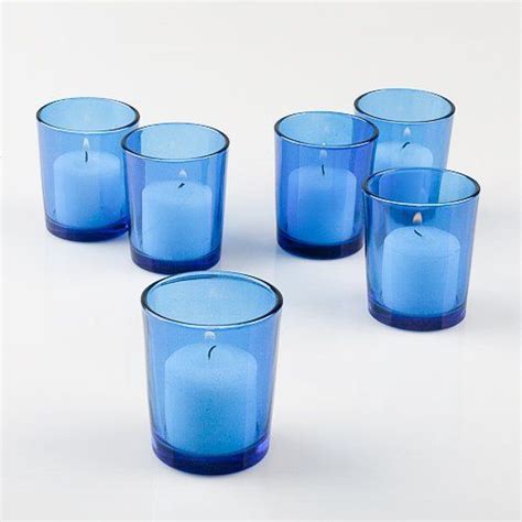 Set Of 12 Blue Colored Eastland Glass Votive Candle Holders Check