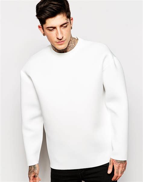 Asos Cotton Oversized Sweatshirt In Scuba With Raw Edge White For Men Lyst