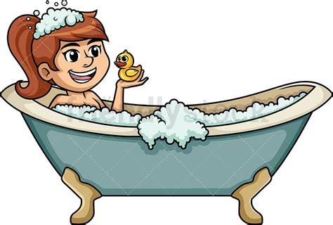 White Woman Enjoying Bath In The Tub Cartoon Clipart Vector Friendlystock