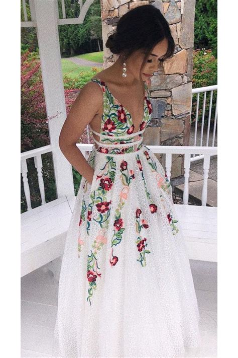 Embroidery floral princess dress flower children wedding evening prom gown girls xmas party clothing. Princess V Neck Floral Embroidery Long Prom Dress with ...