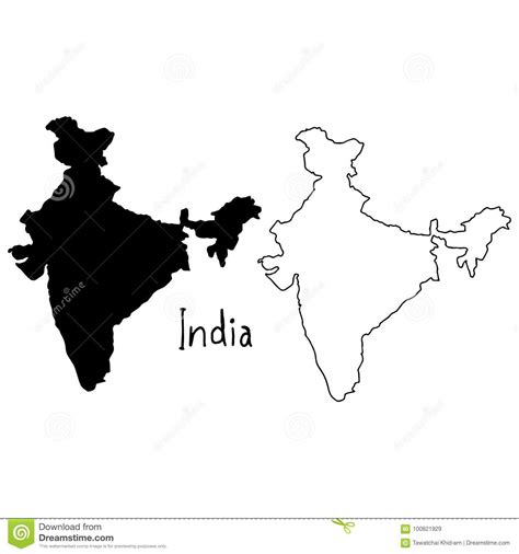 Outline And Silhouette Map Of India Vector Illustration