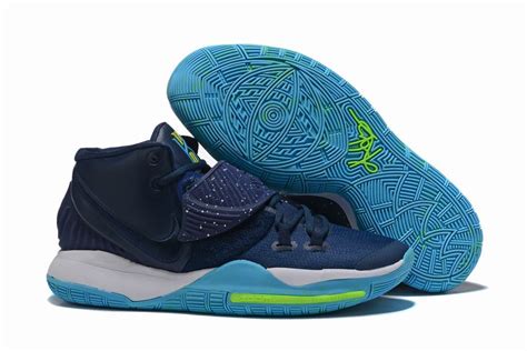A blue sock liner appears on the collar of the left shoe. Nike Kyrie 6 Men Shoes Black Dark Blue Sky Blue ...
