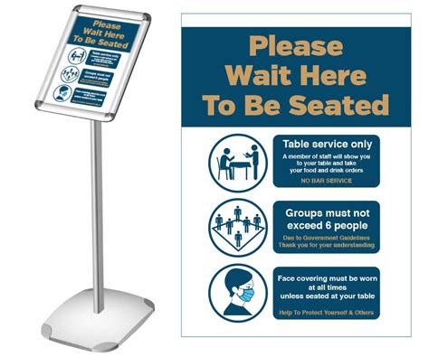 Please Wait Here To Be Seated Social Distancing Freestanding Poster