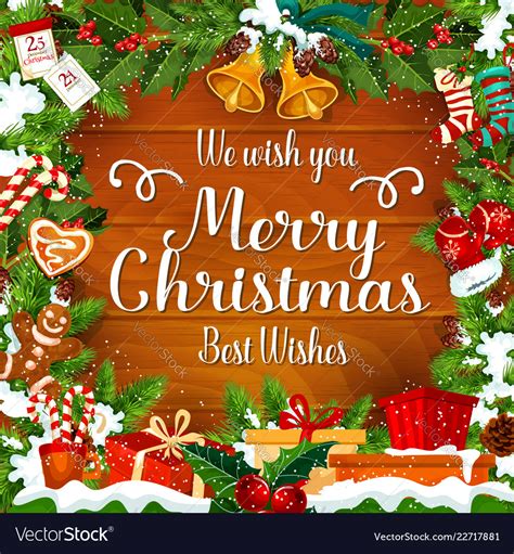 Merry Christmas Wishes Greeting Card Royalty Free Vector