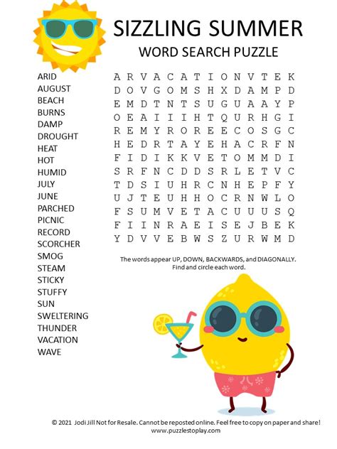 Sizzling Summer Word Search Puzzle Puzzles To Play