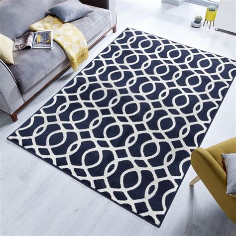 17 Stories Anabal Tufted Navy Blue White Area Rug Wayfair Co Uk