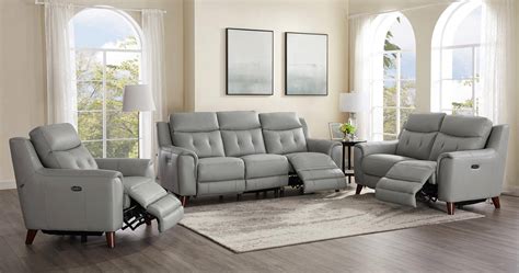 Buy Hydeline Torino Recliner Sofa Set 3 Pcs In Grey Top Grain Leather