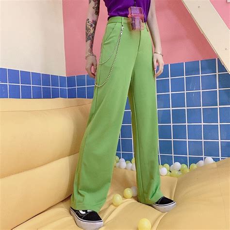 Harajuku Avocado Green Chain Pants By63024 Bright Pants Green Jeans
