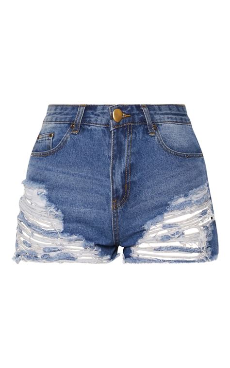 Jeanie Mid Wash Extreme Ripped Mom Shorts Prettylittlething