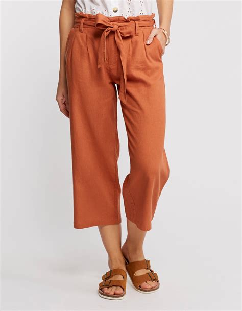 Womens Linen Blend Cropped Wide Leg Trousers Trousers Women Outfit Pants For Women Clothes