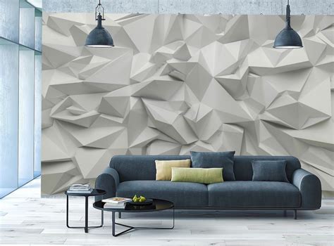 3d Wallpaper Mural Abstract Room Art White Stone Triangle Look Wall