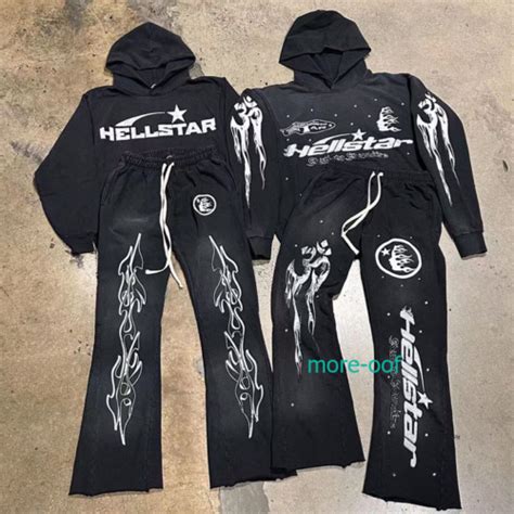 Hellstar Flare Black Hoodie Pants Print Hooded Pullover Hip Hop Tops
