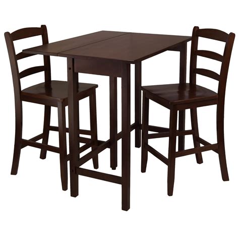 Winsome Wood Lynnwood 3 Pc Set Drop Leaf Table And 2 Ladder Back Counter
