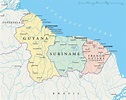 De Politieke Kaart Van Guyana, Van Suriname En Van Frans-Guyana Vector ...