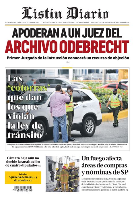 Portada Periódico Listín Diario Viernes 23 De Octubre 2020