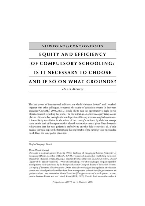 Pdf Equity And Efficiency Of Compulsory Schooling Is It Necessary To