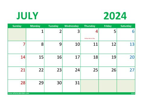 2024 July Calendar Holiday Monthly Calendar