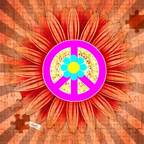 The Peace Sign Is On Top Of An Orange And Pink Flower Pattern Which