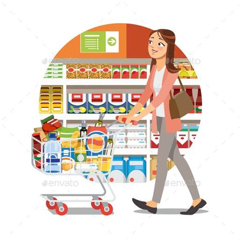 Woman Shopping In Grocery Shop Cartoon Vector Icon Cartoons Vector