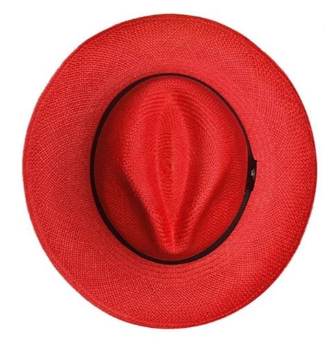 Red Classic Fedora Genuine Panama Hat White Toquilla Straw Etsy