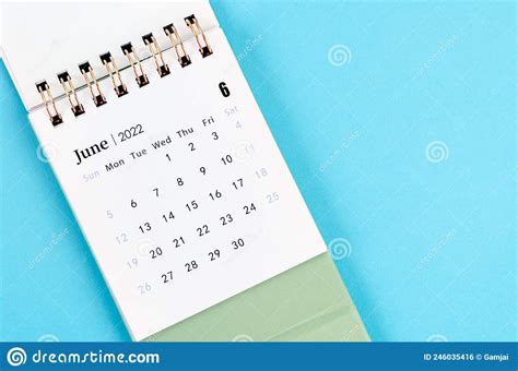 June Calendar 2022 On Blue Background Stock Photo Image Of June