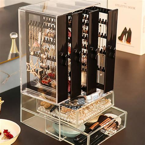 Stoneway Acrylic Jewelry Box Organizer Earring Storage Case With 4