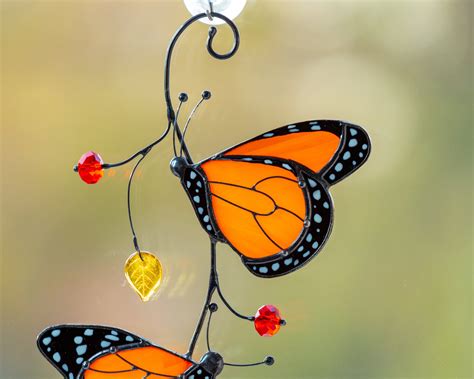 Monarch Butterflies Stained Glass Suncatcher Modern Window Decor